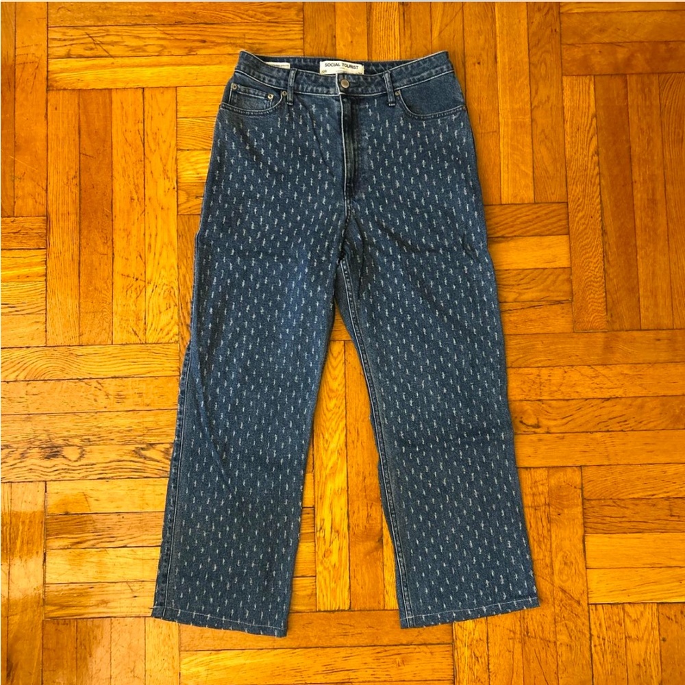 Blue Patterned Denim Jeans